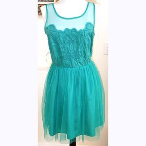 Aqua green embroidered tulle dress